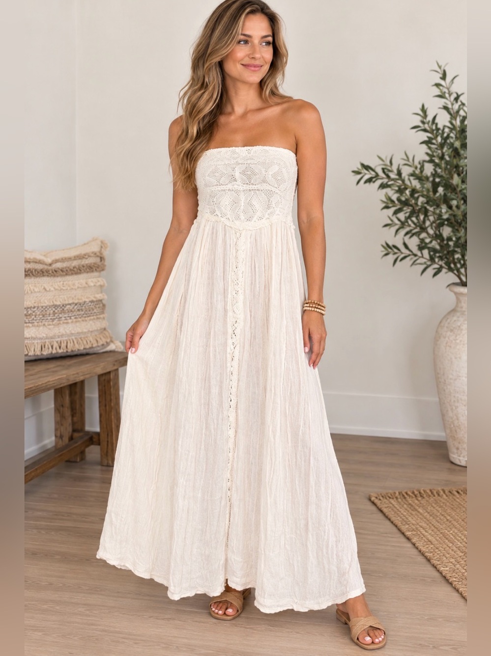 NEW NWT Free People Women's White/Ivory Maxi Dress Skirt Cover Up Large TEP 140
